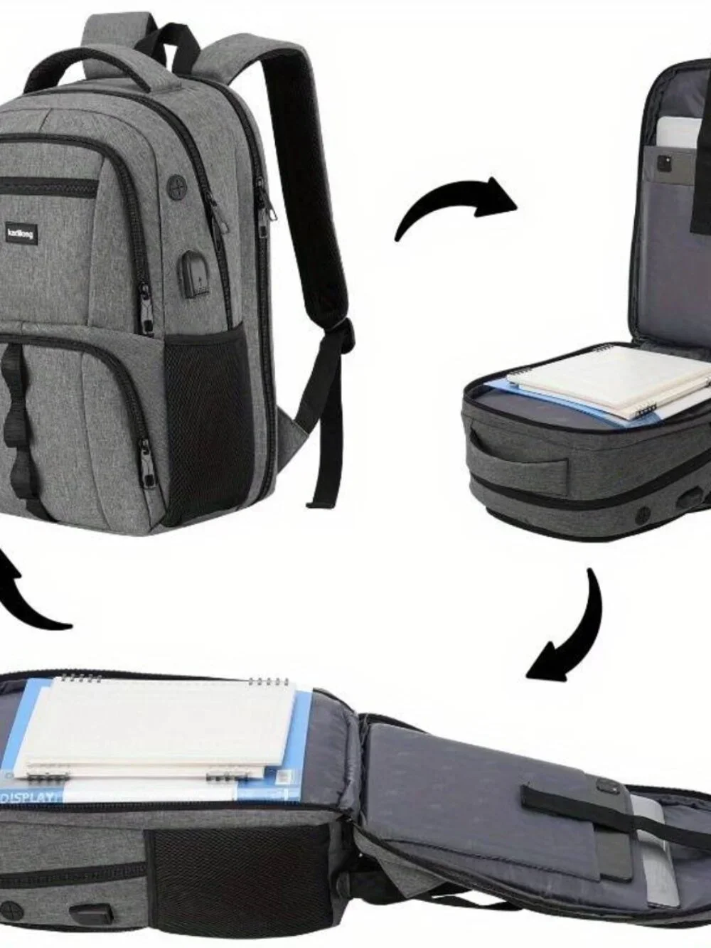 Grey Backpack with Adjustable Shoulder Straps, Zipper Closure, Multiple Pockets